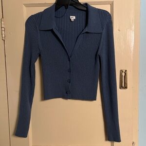 Aerie Blue Cropped Ribbed Knit Sweater
